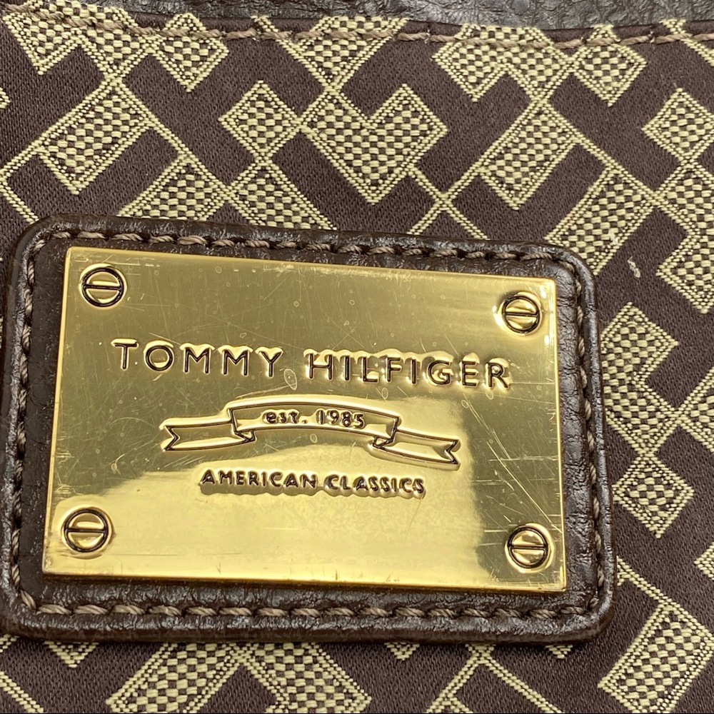 Tommy Hilfiger TH Signature Logo Brown Blue Handbag Purse Y2K - Picture 2 of 8